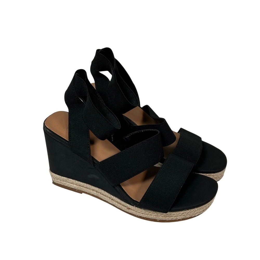 Caslon Wedge Sandals Womens 6M Black Elastic Strappy Espadrille Platform 6 Ankle